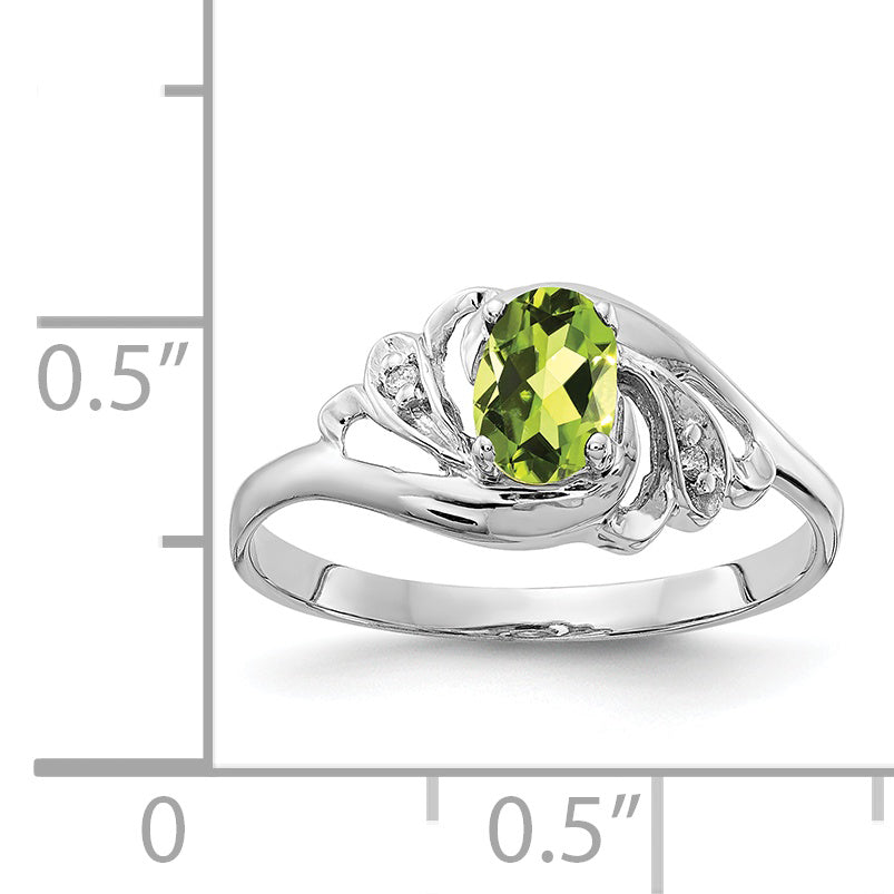 14K White Gold 6x4mm Oval Peridot AA Diamond ring