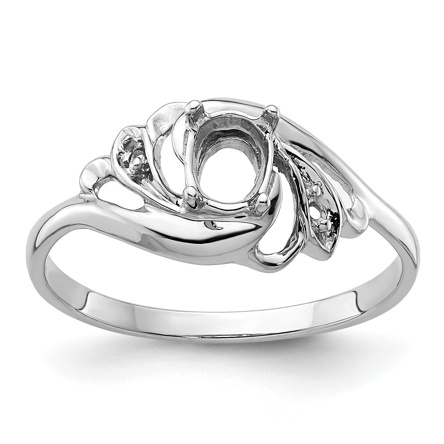 14k White Gold Polished .02ct. Diamond & 6x4 Oval Gemstone Ring Mounting Main image