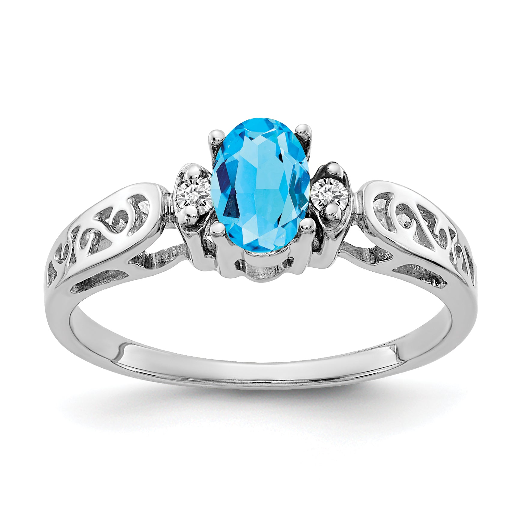 14K White Gold 6x4mm Oval Blue Topaz A Diamond ring Main image