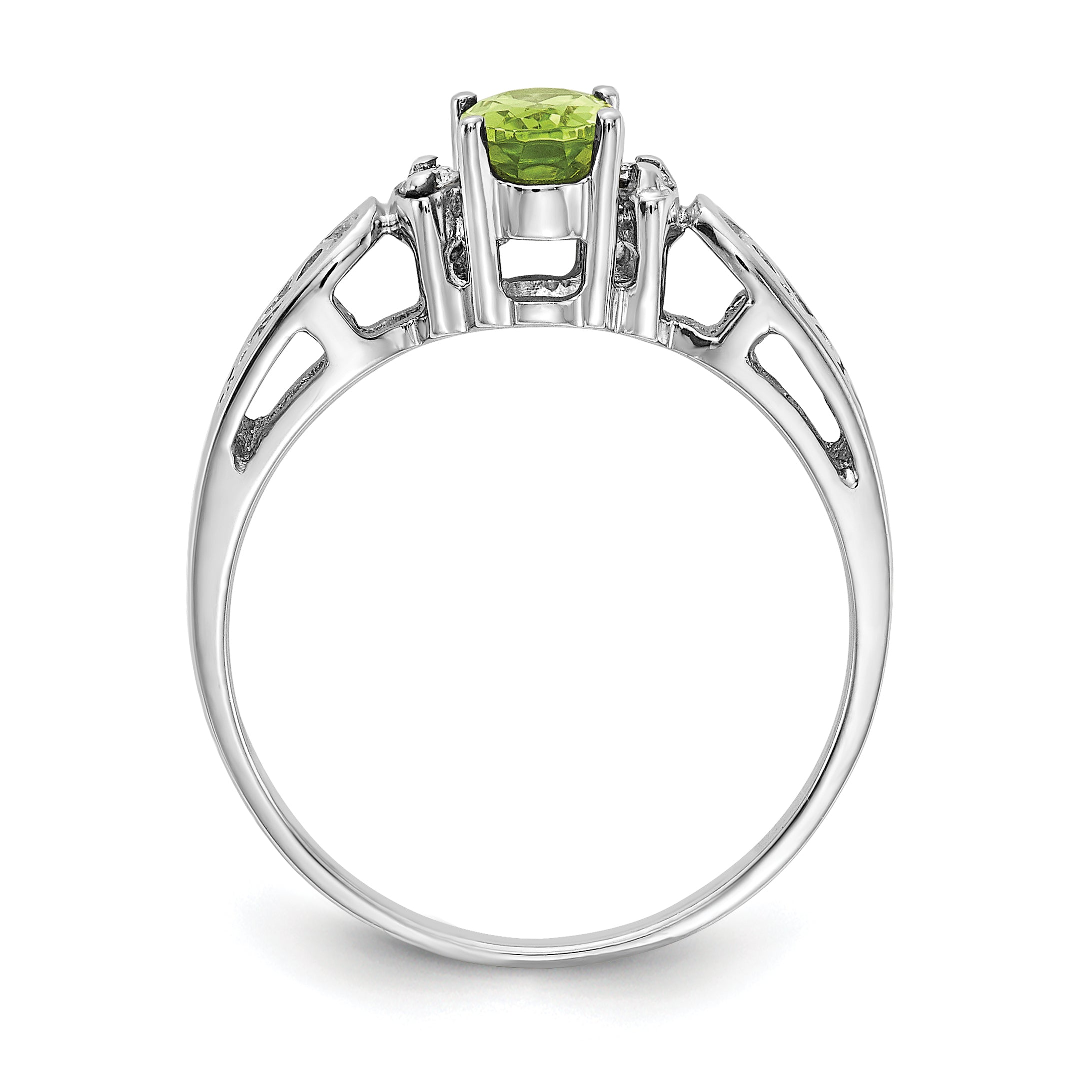 14K White Gold 6x4mm Oval Peridot A Diamond ring