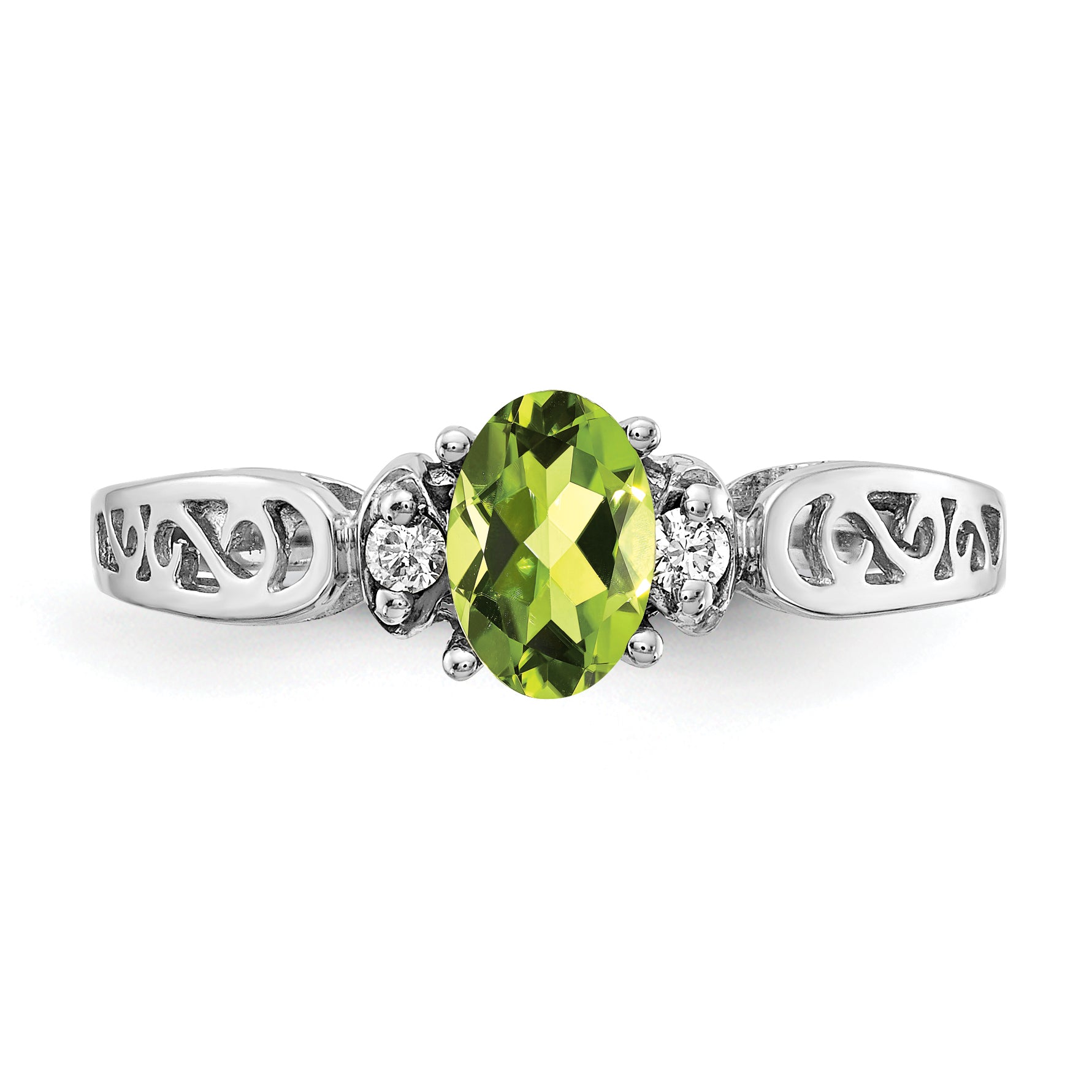 14K White Gold 6x4mm Oval Peridot A Diamond ring