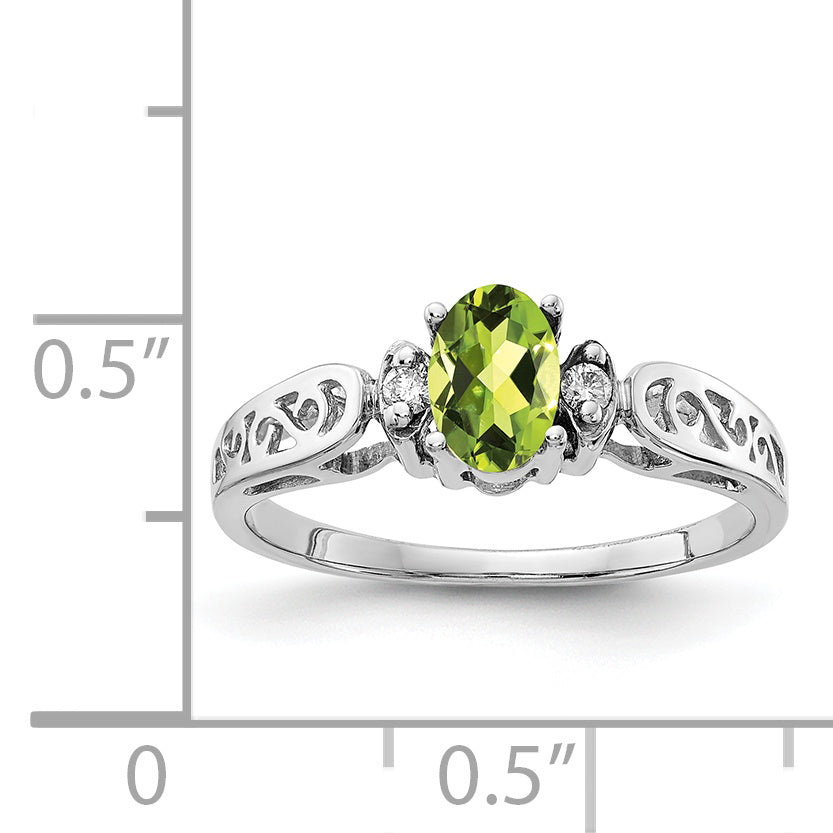 14K White Gold 6x4mm Oval Peridot AA Diamond ring