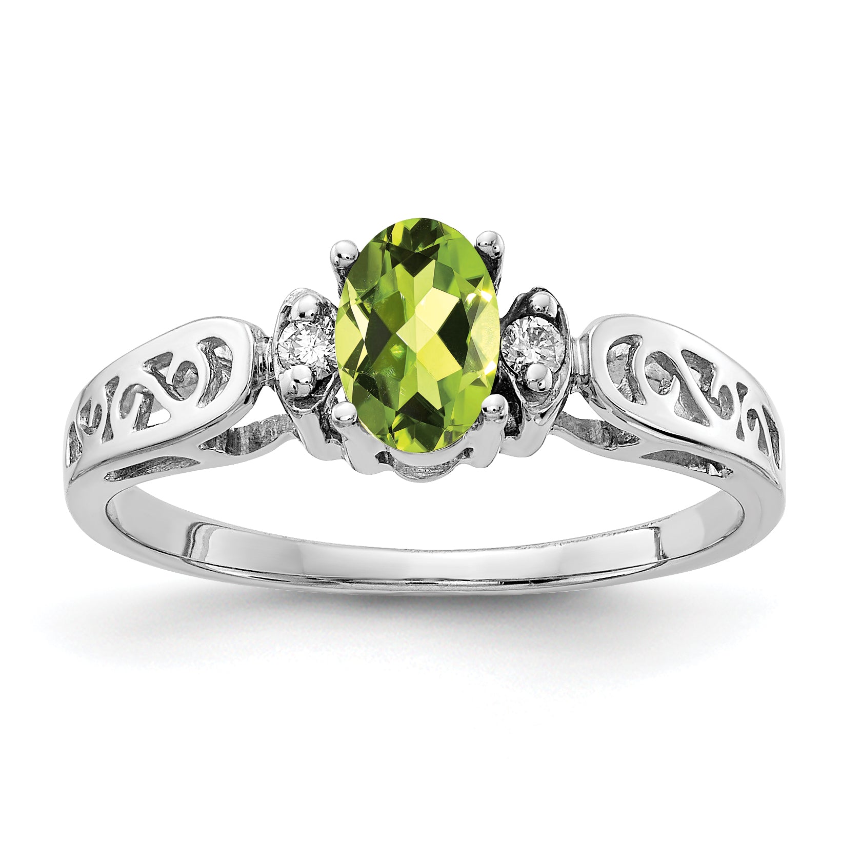 14K White Gold 6x4mm Oval Peridot VS Diamond ring Main image