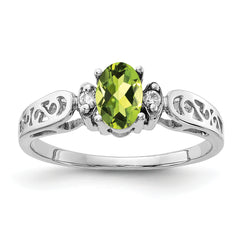 14K White Gold 6x4mm Oval Peridot A Diamond ring