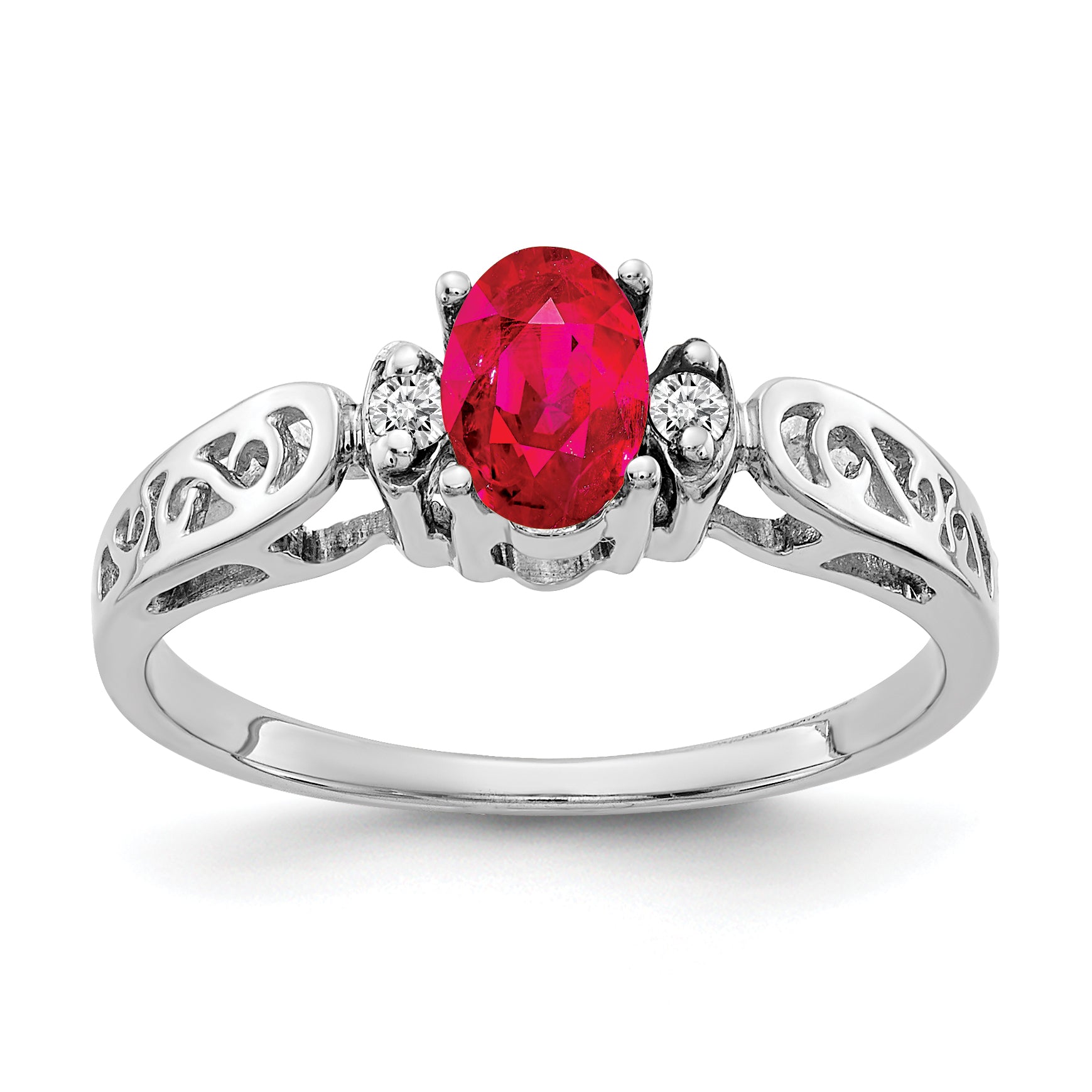 14K White Gold 6x4mm Oval Ruby AA Diamond ring Main image