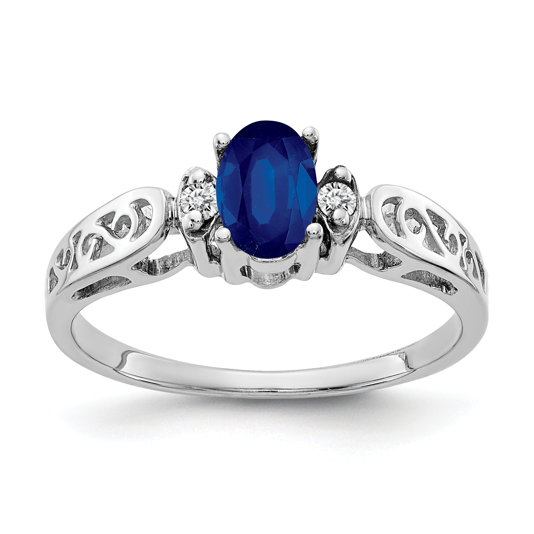 14K White Gold 6x4mm Oval Sapphire AA Diamond ring