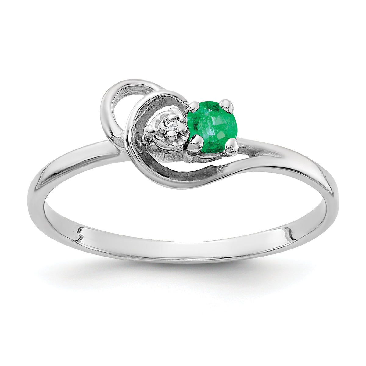 14K White Gold 3mm Emerald A Diamond ring