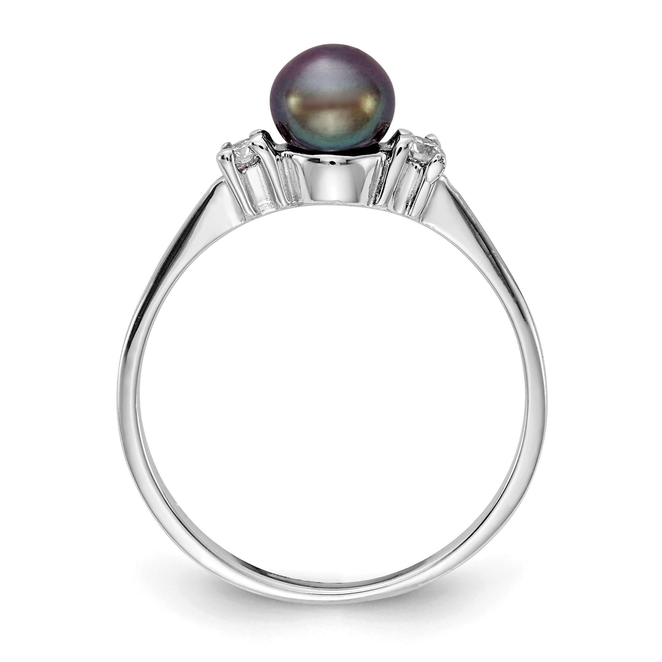 14K White Gold 5mm Black FW Cultured Pearl AA Diamond Ring Secondary image