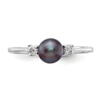 14K White Gold 5mm Black FW Cultured Pearl AA Diamond Ring