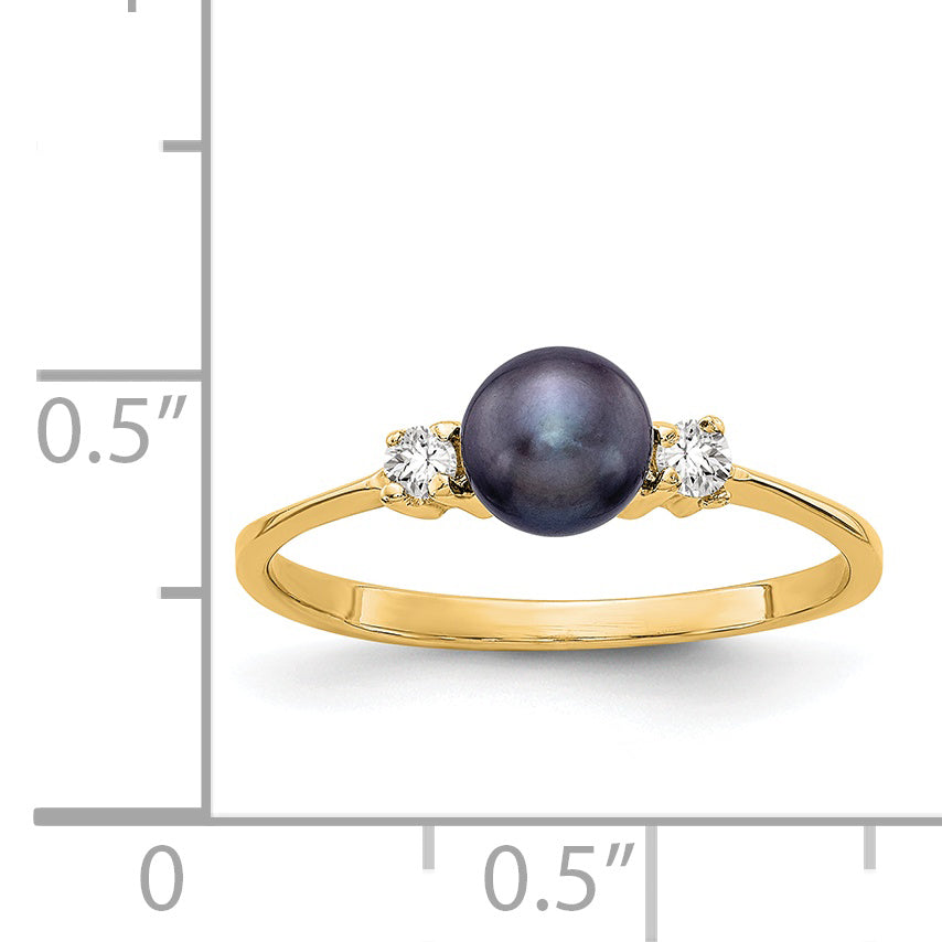 14K 5mm Black FW Cultured Pearl VS Diamond ring Secondary image