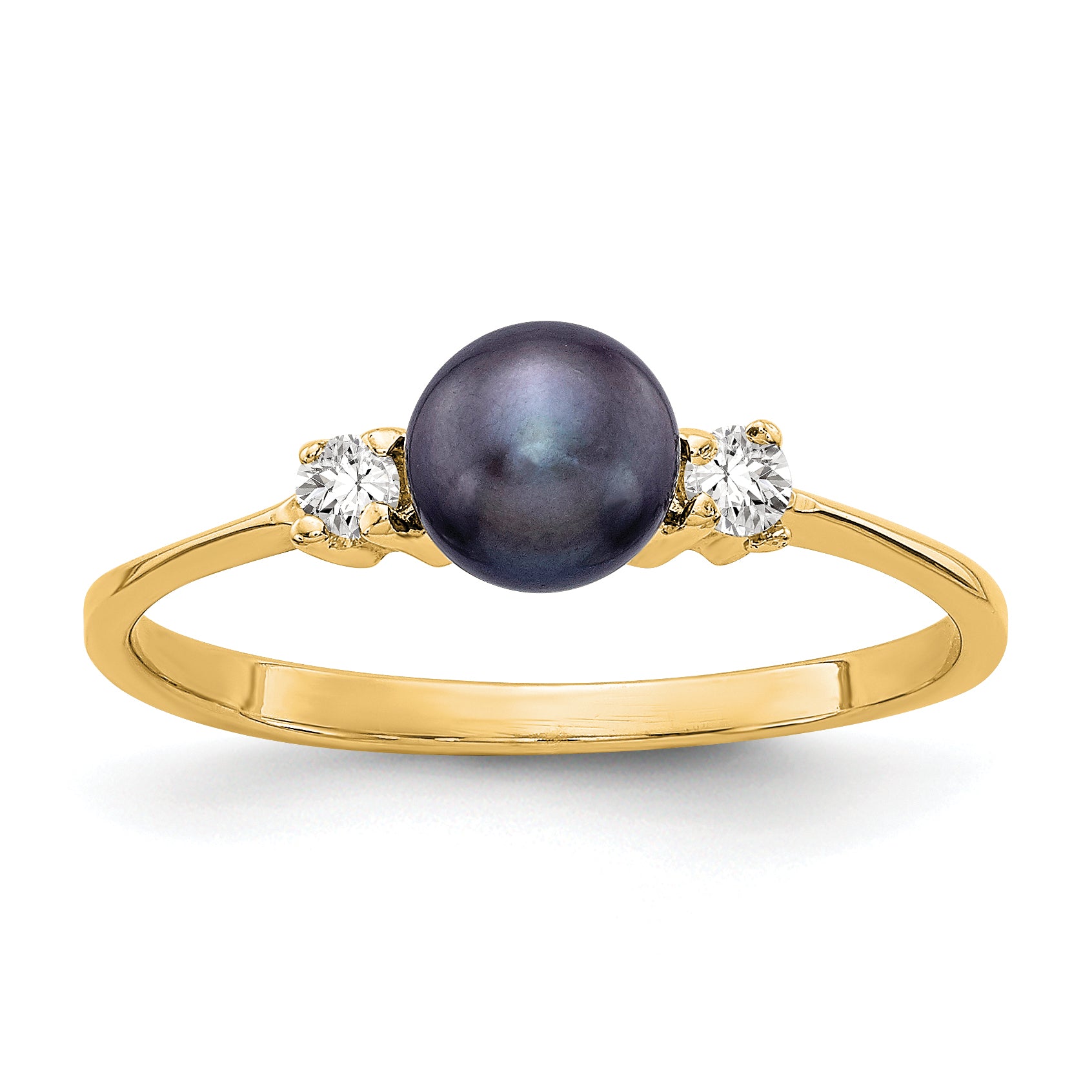 14K 5mm Black FW Cultured Pearl VS Diamond ring Main image