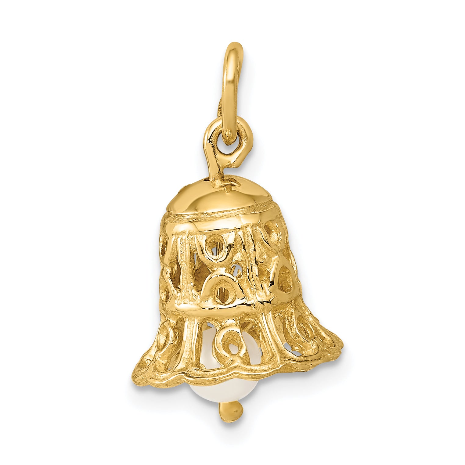 14K Wedding Bell with FW Cultured Pearl Charm Main image