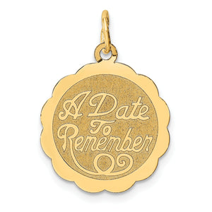 "A Date to Remember" Disc Charm in 14K Yellow Gold, 21mm Engravable - Sophia Jewelers