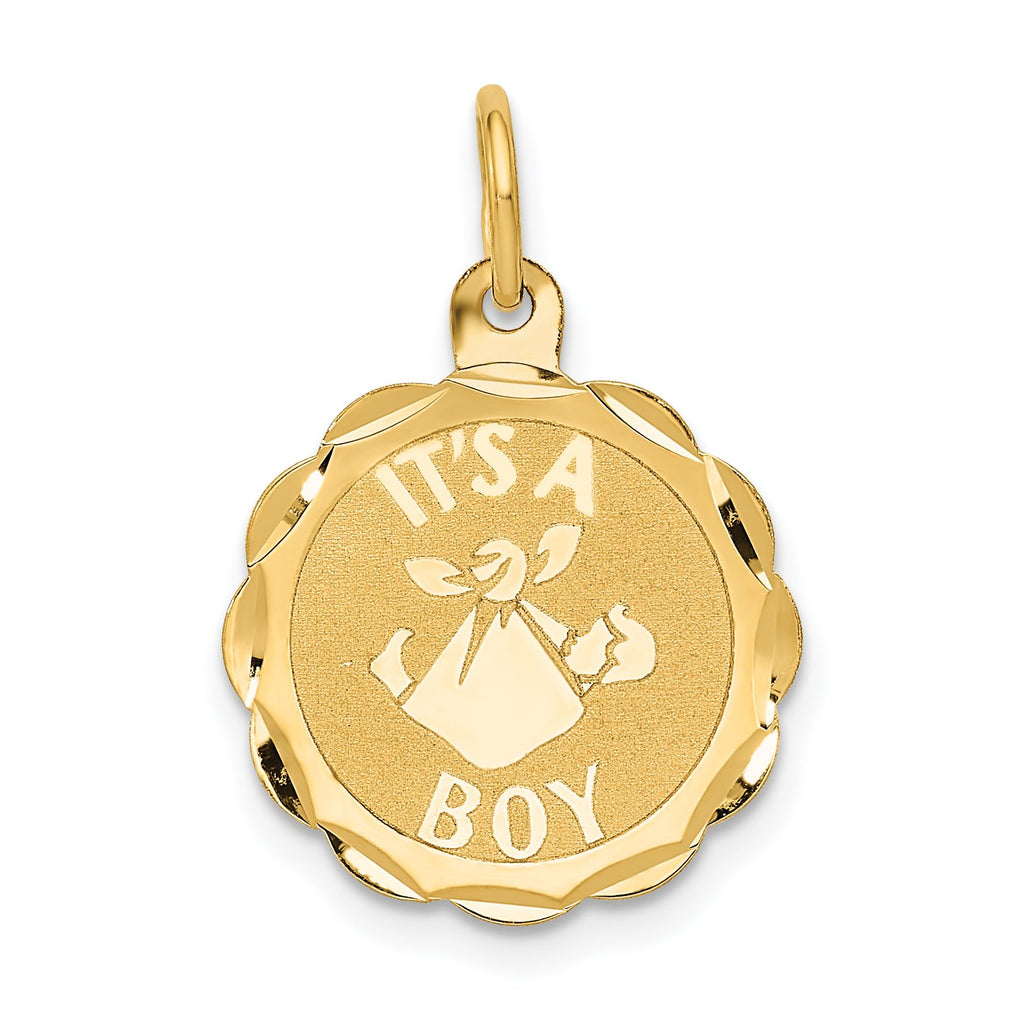 Boy Scalloped Disc Charm in 14K Yellow Gold, 22mm - Sophia Jewelers