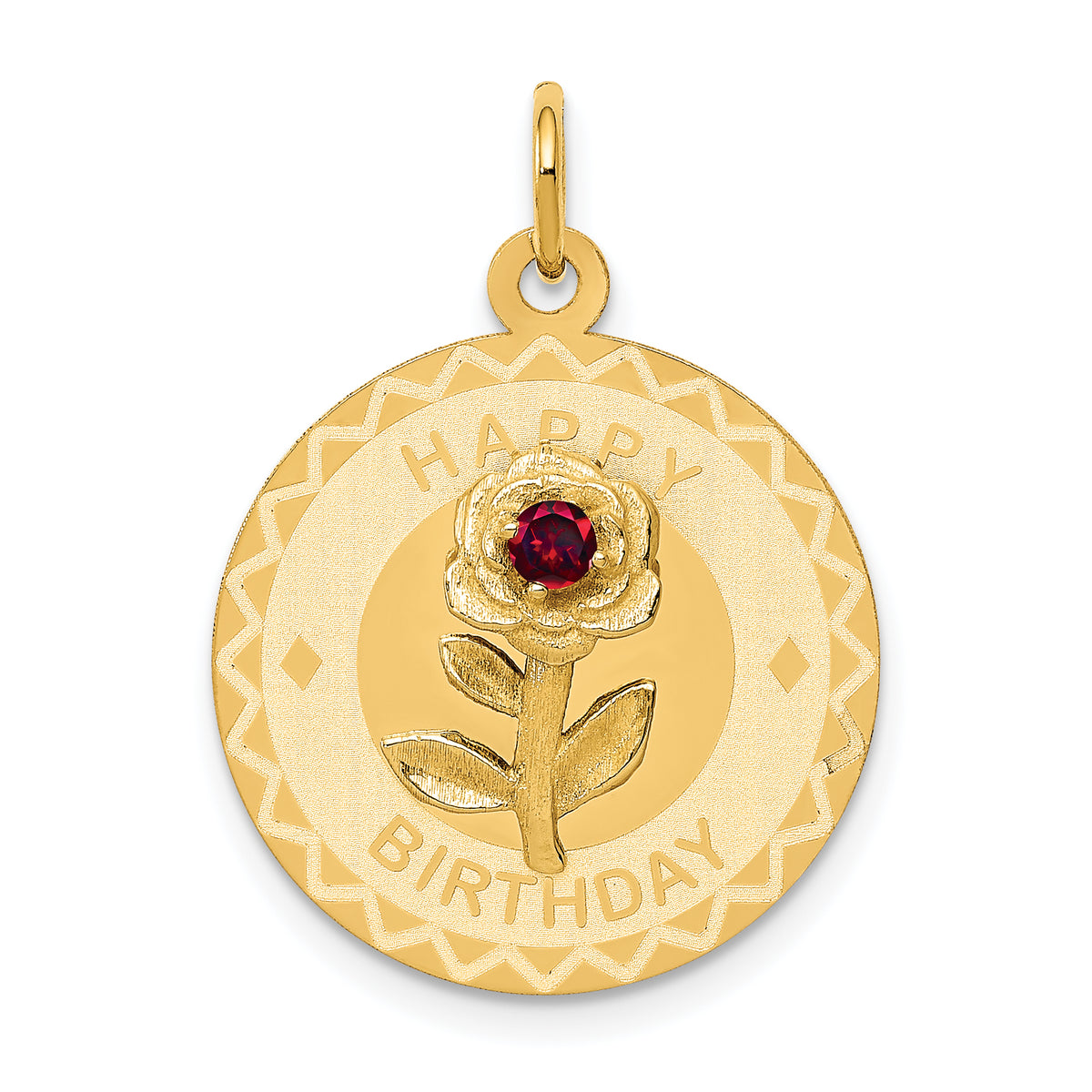 14K Happy Birthday Disc Charm with CZ Flower