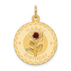 14K Happy Birthday Disc Charm with CZ Flower