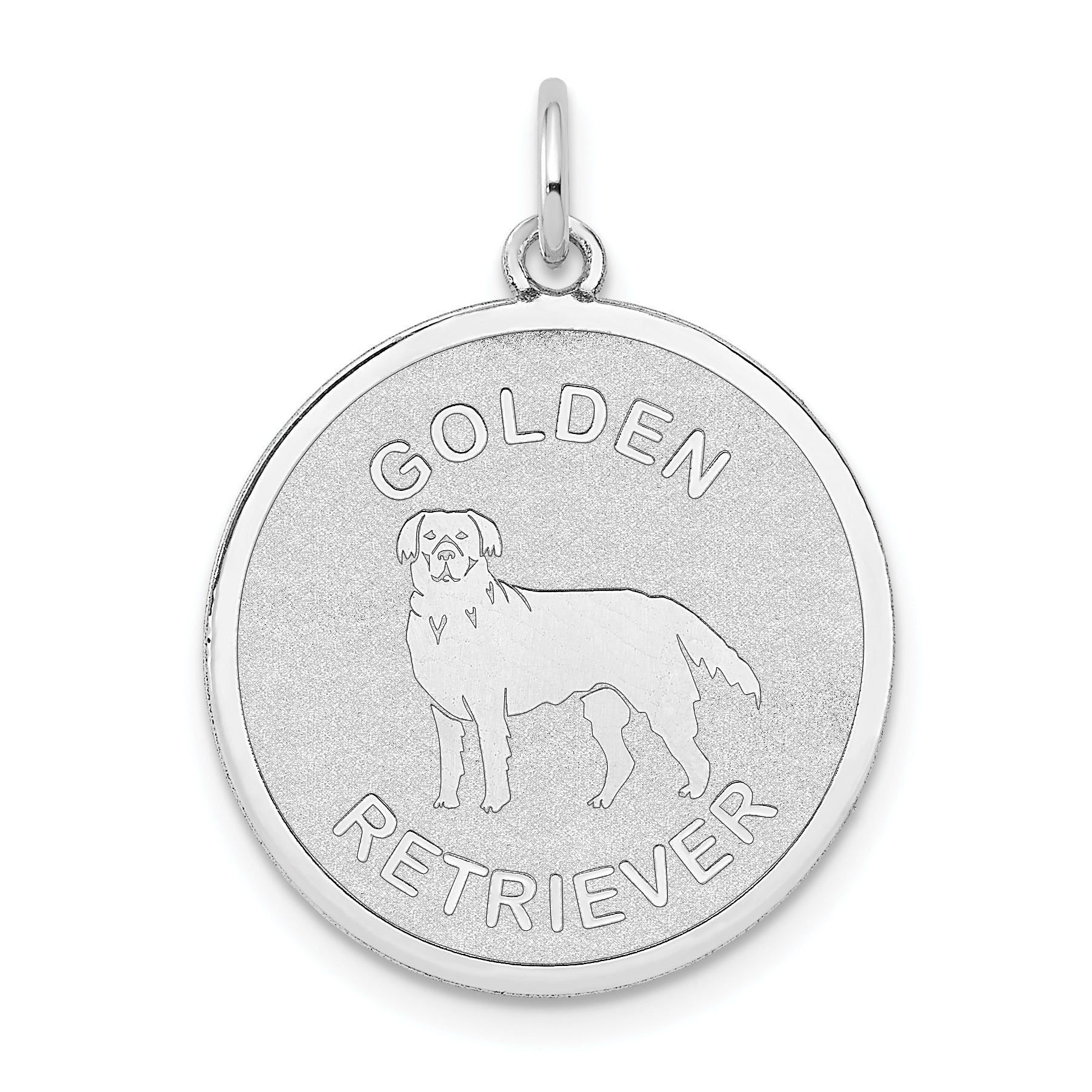 14K White Gold Polished Engravable Golden Retriever Disc Charm Main image