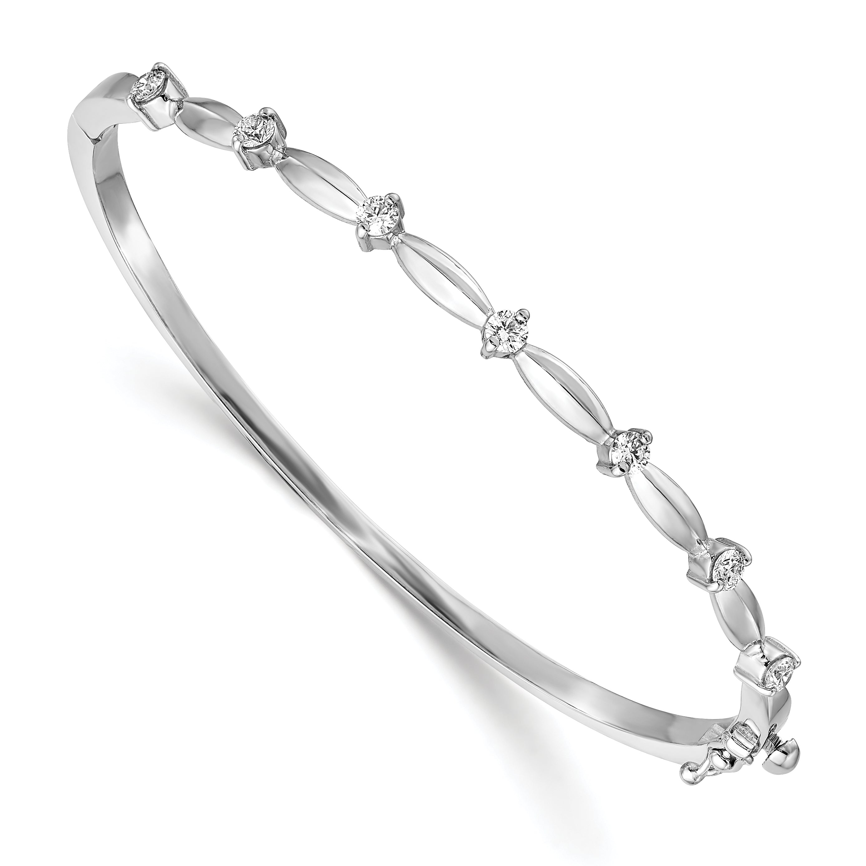 14k White Gold AA Diamond Hinged Bangle Main image