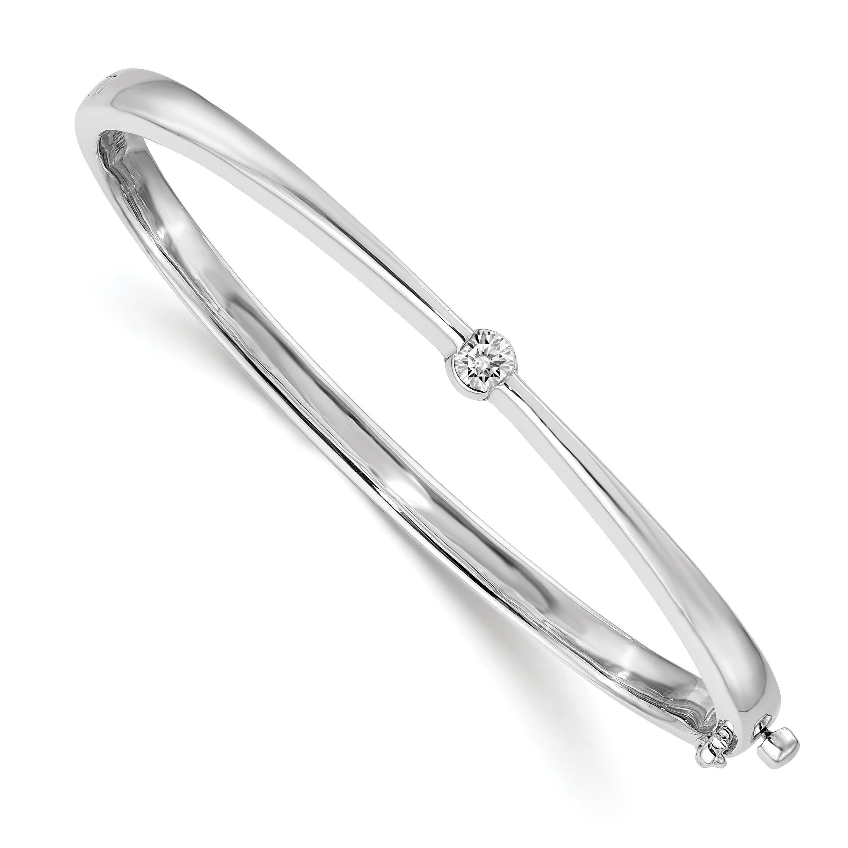 14k White Gold AA Diamond Hinged Bangle Main image