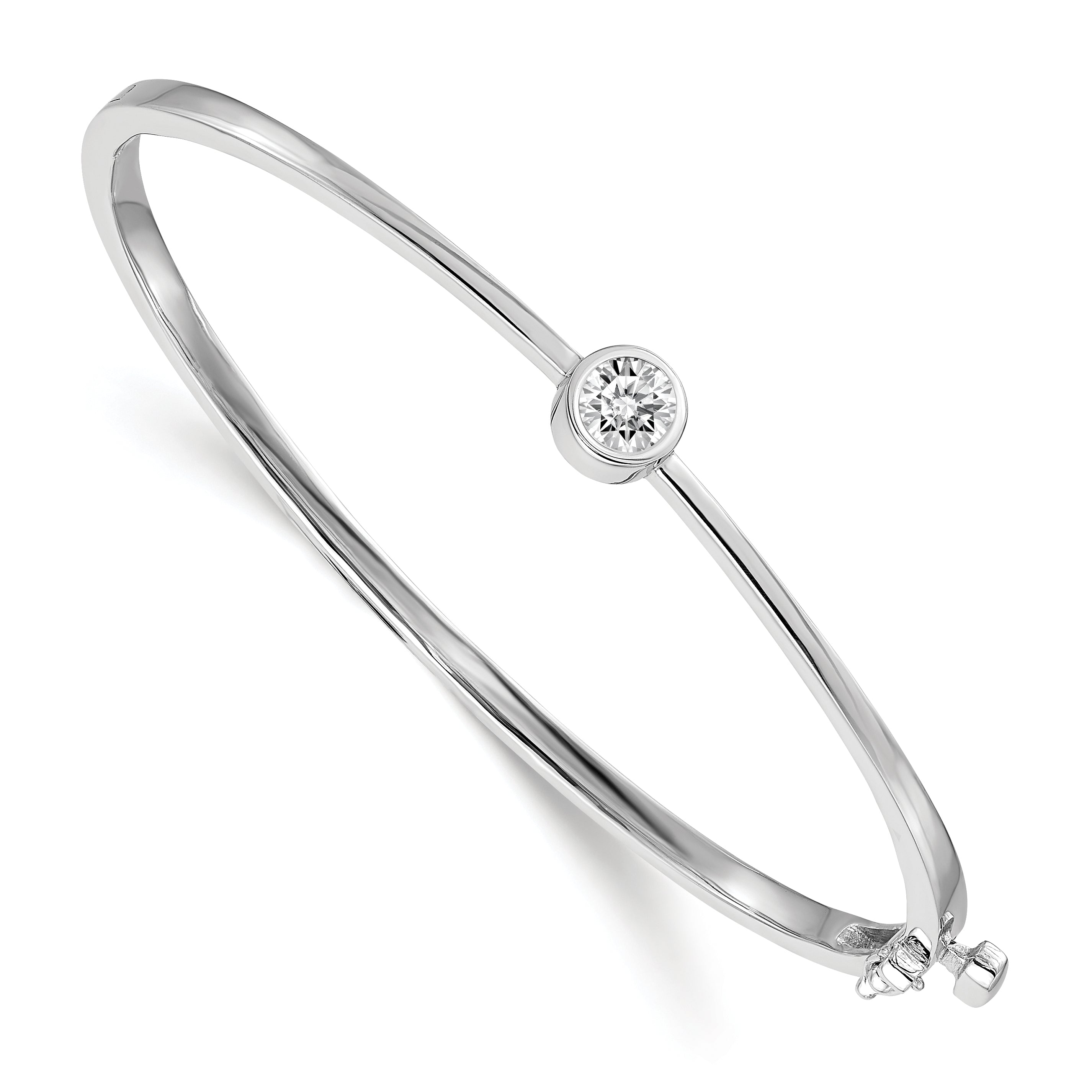 14k White Gold AA Diamond Hinged Bangle Main image