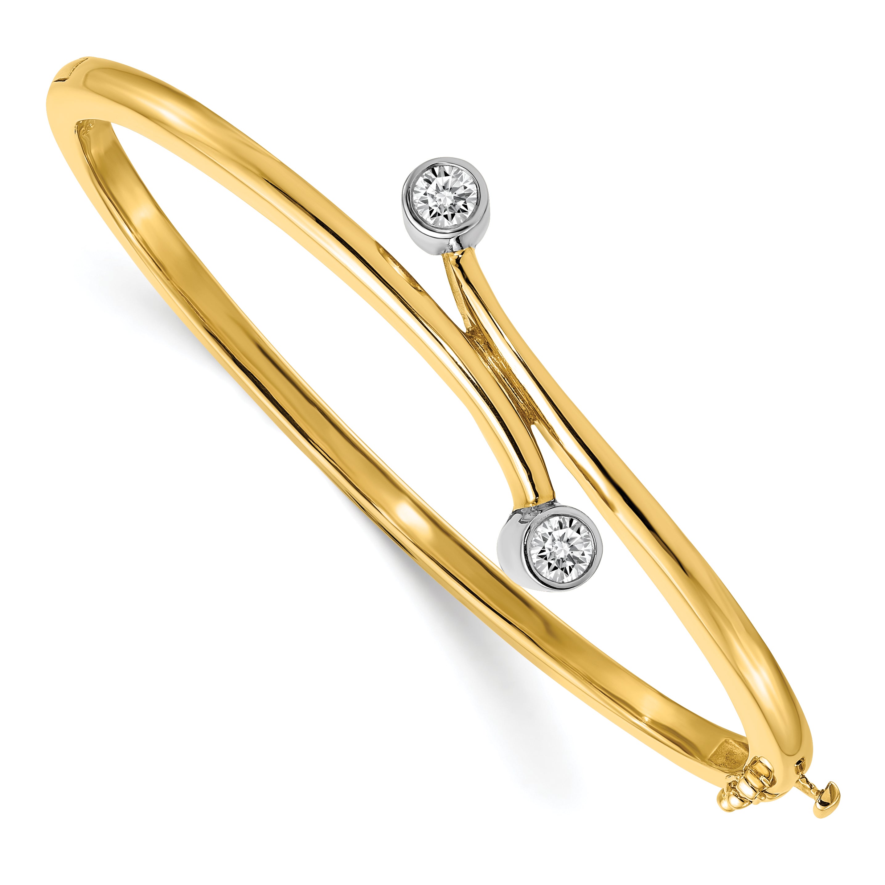 14k Two-tone AA Diamond Hinged Bangle