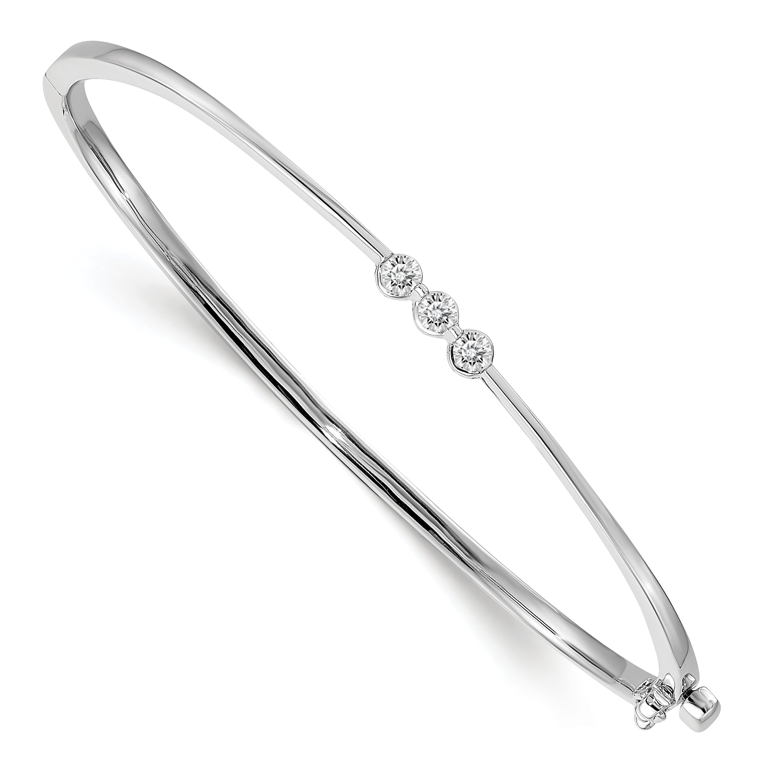 14k White Gold AA Diamond Hinged Bangle Main image