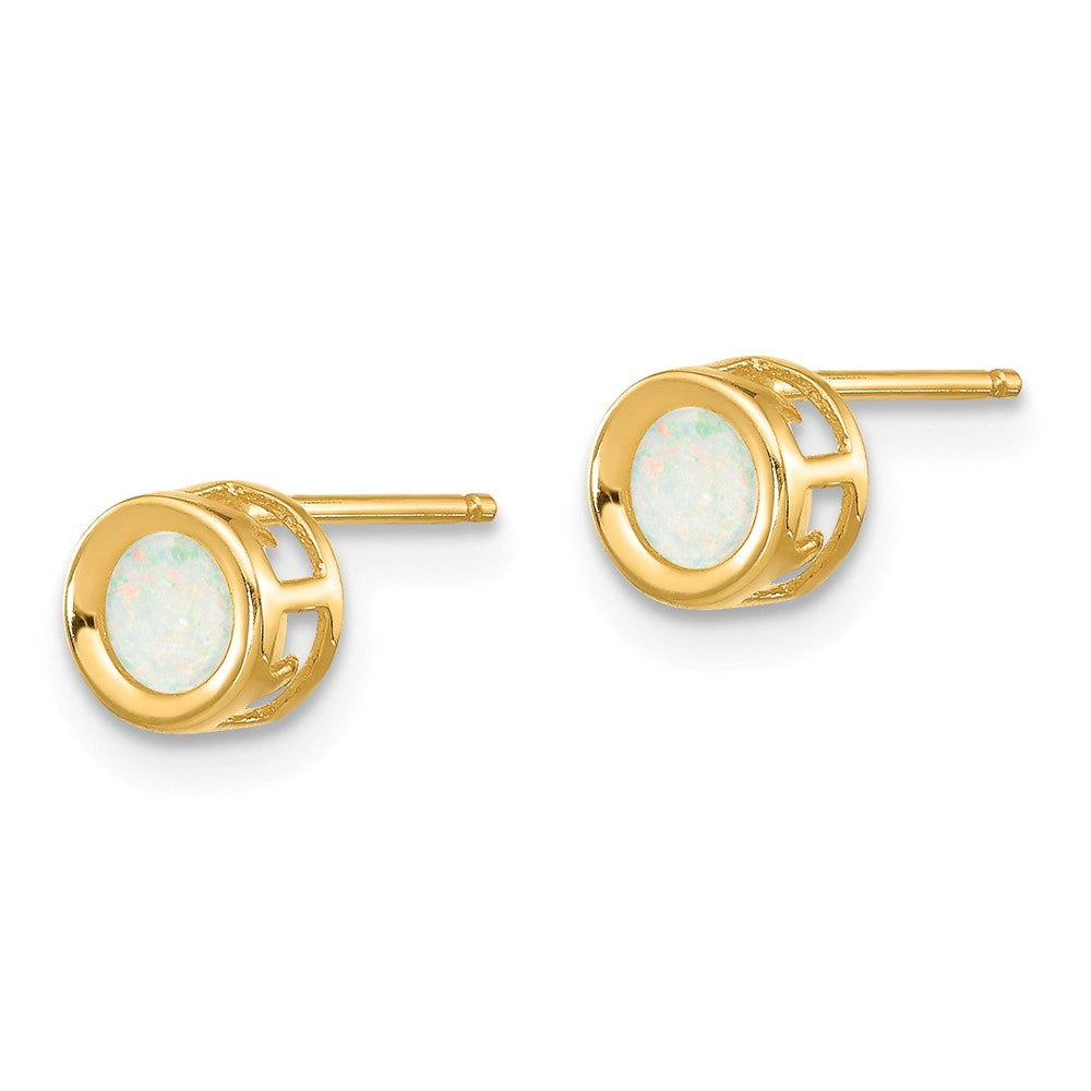 14K 4mm Round Bezel October/Opal Post Earrings Secondary image