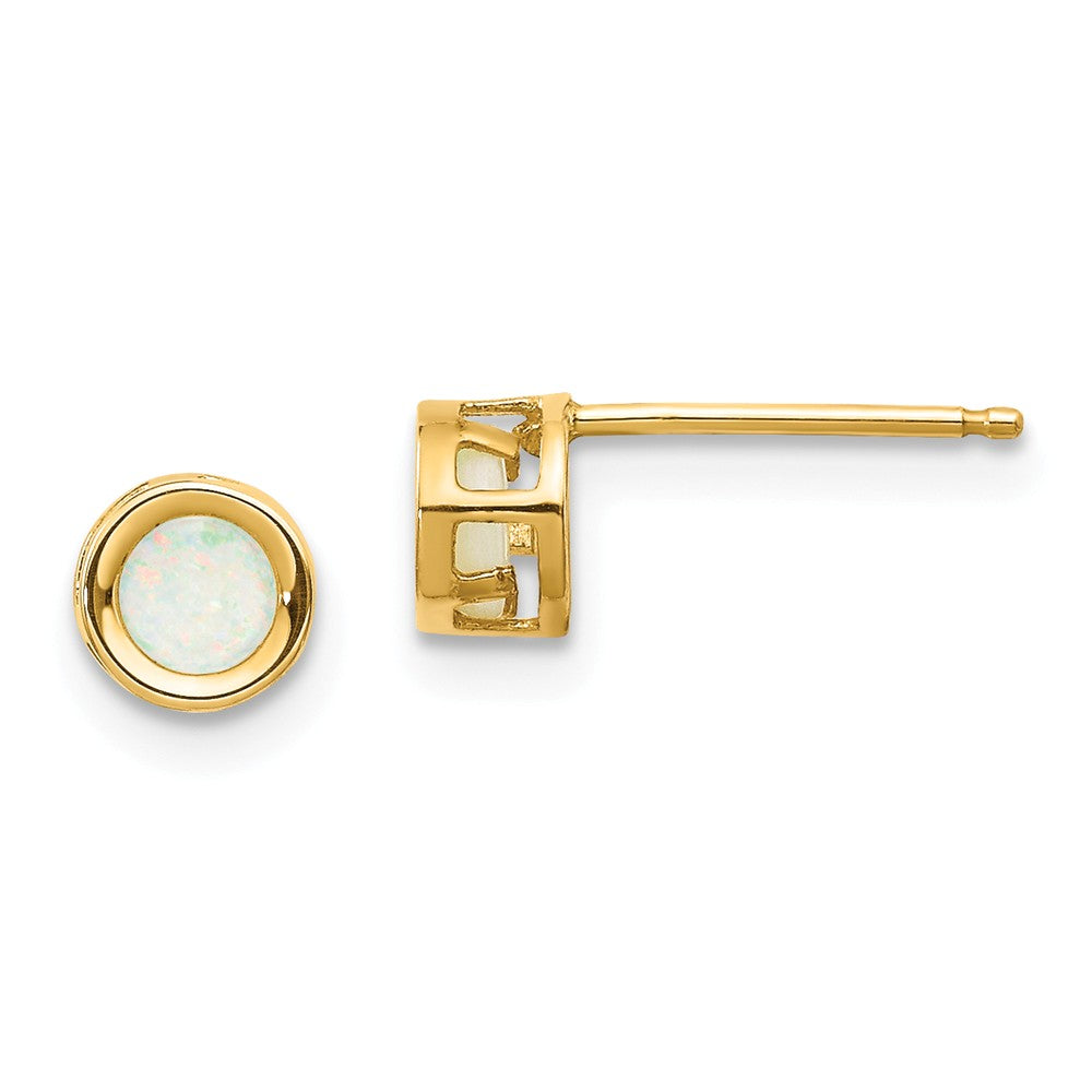 14K 4mm Round Bezel October/Opal Post Earrings Main image