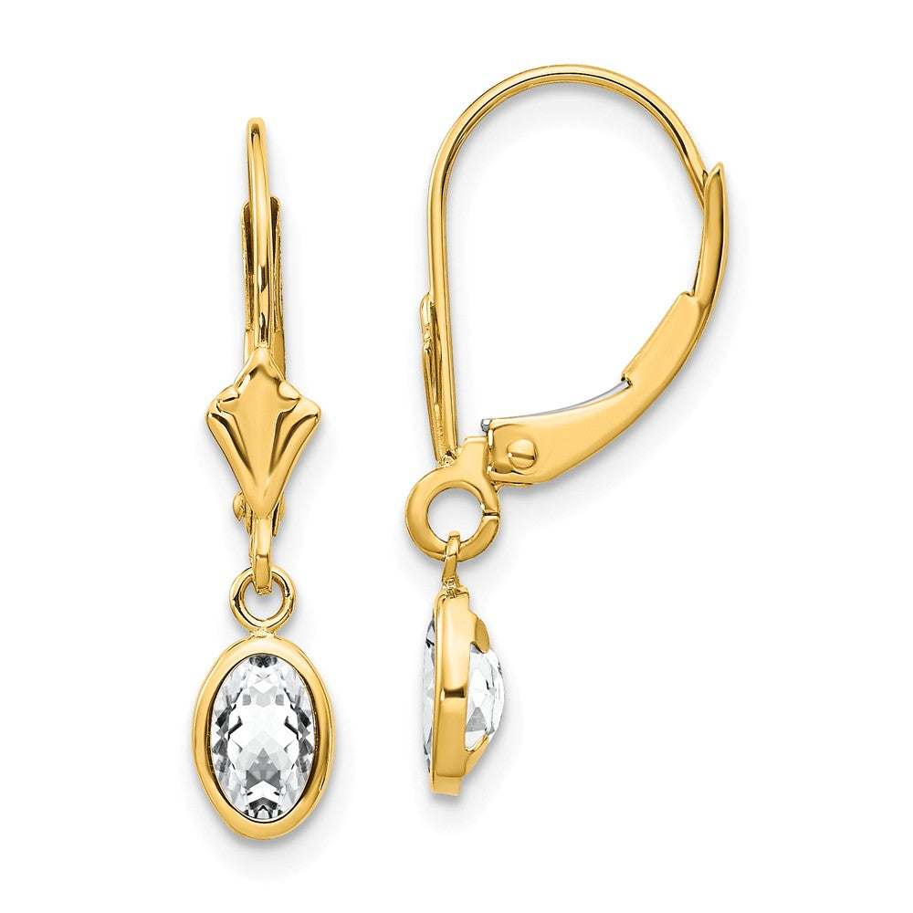 14K 6x4 Oval Bezel April/White Topaz Leverback Earrings Main image