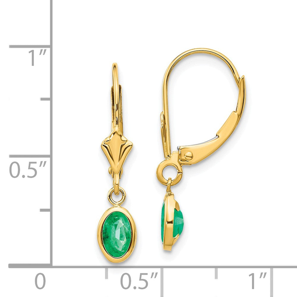 14k 6x4 Oval Bezel May/Emerald Leverback Earrings
