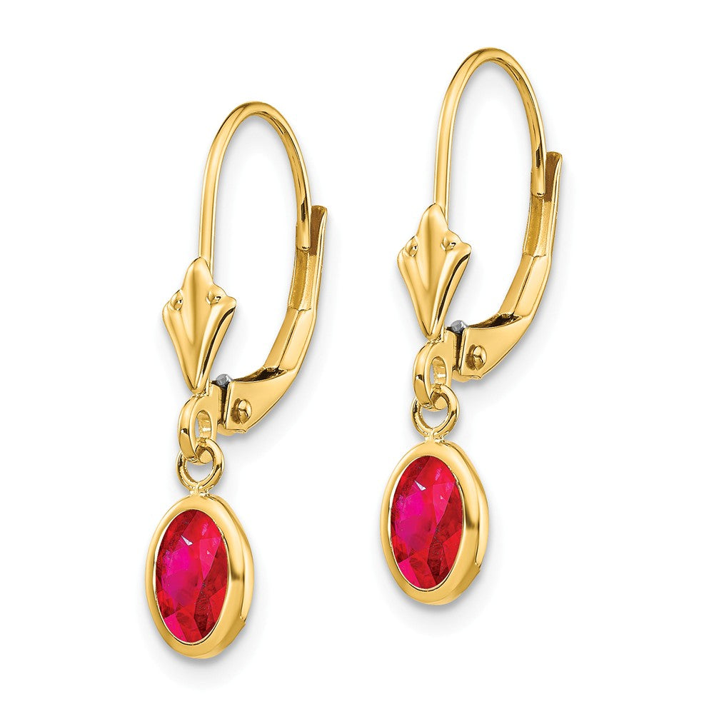 14K 6x4 Oval Bezel July/Ruby Leverback Earrings Secondary image