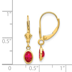 14k 6x4 Oval Bezel July/Ruby Leverback Earrings