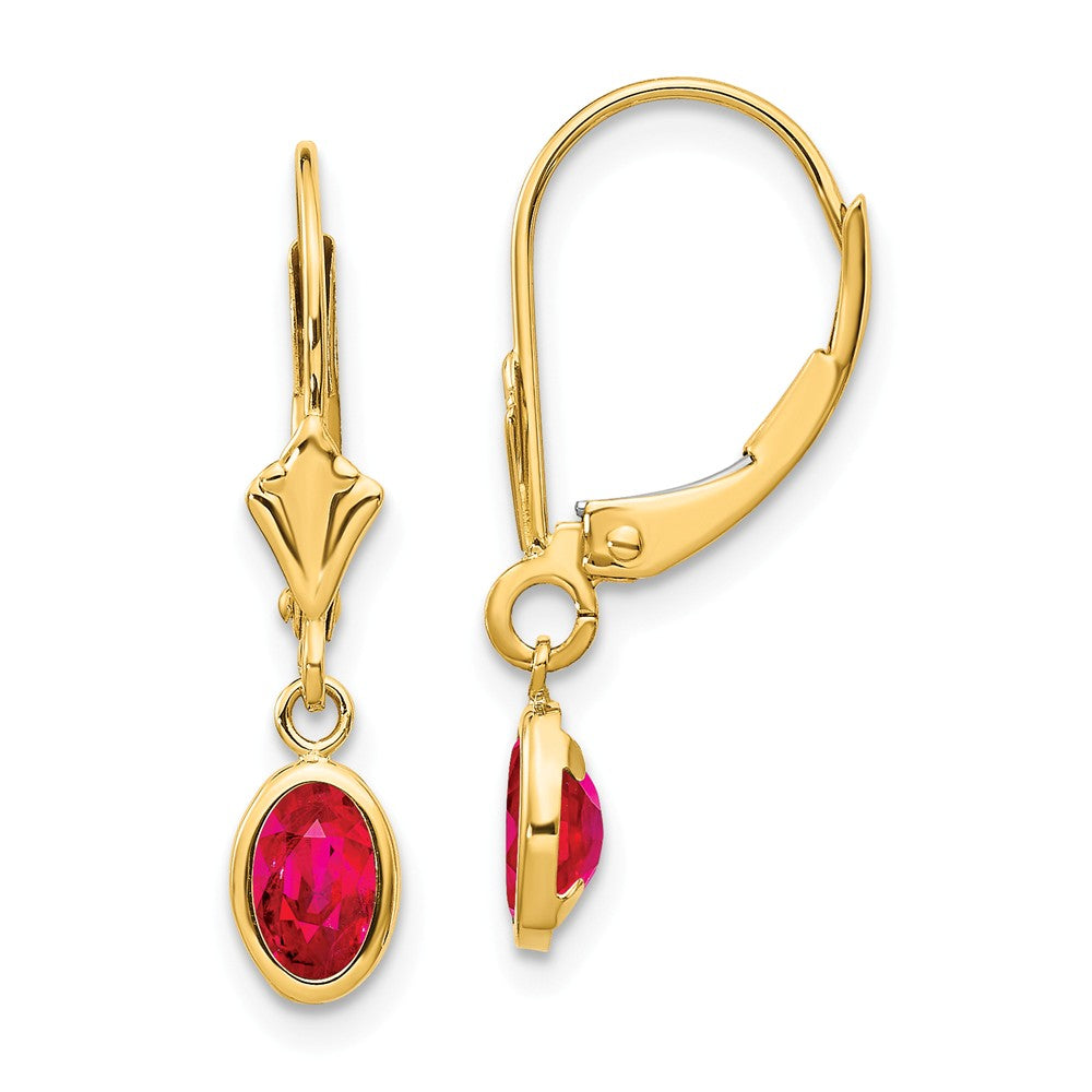 14K 6x4 Oval Bezel July/Ruby Leverback Earrings Main image