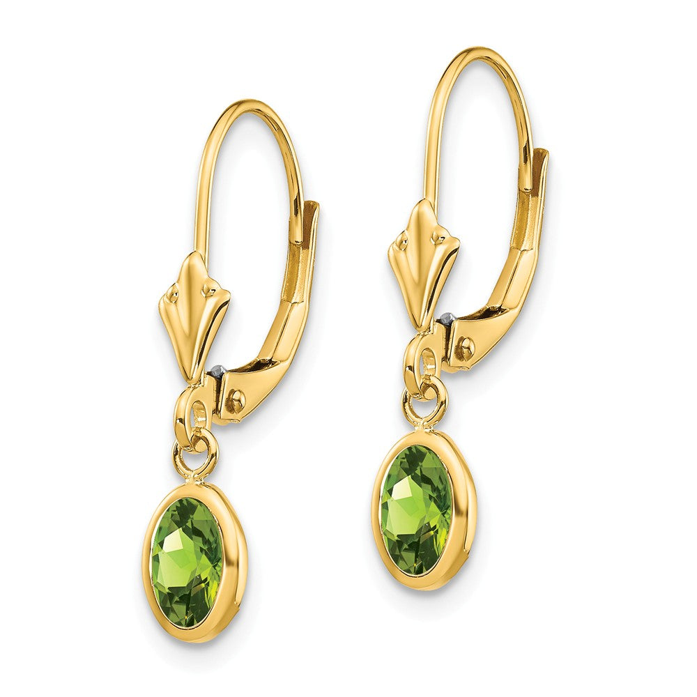 14K 6x4 Oval Bezel August/Peridot Leverback Earrings Secondary image