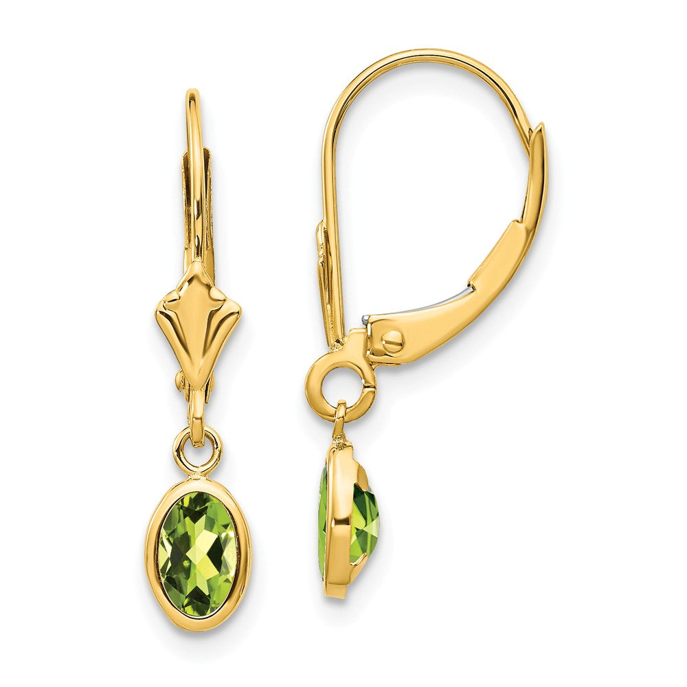 14K 6x4 Oval Bezel August/Peridot Leverback Earrings Main image