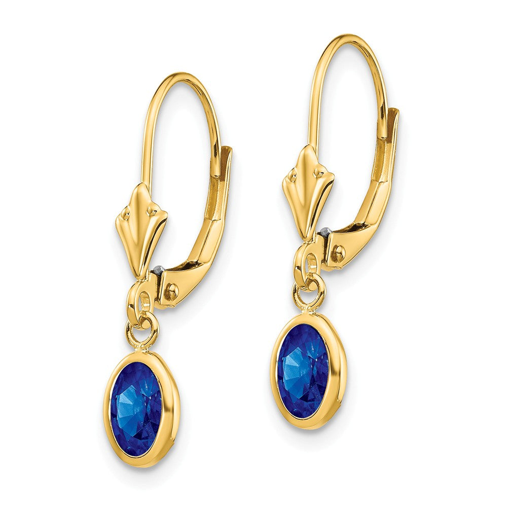 14K 6x4 Oval Bezel September/Sapphire Leverback Earrings