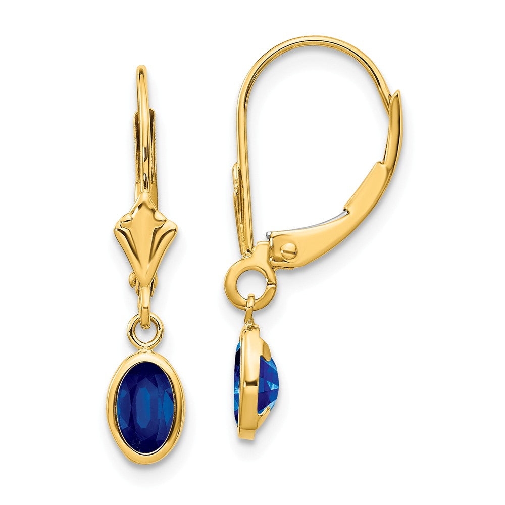 14K 6x4 Oval Bezel September/Sapphire Leverback Earrings Main image