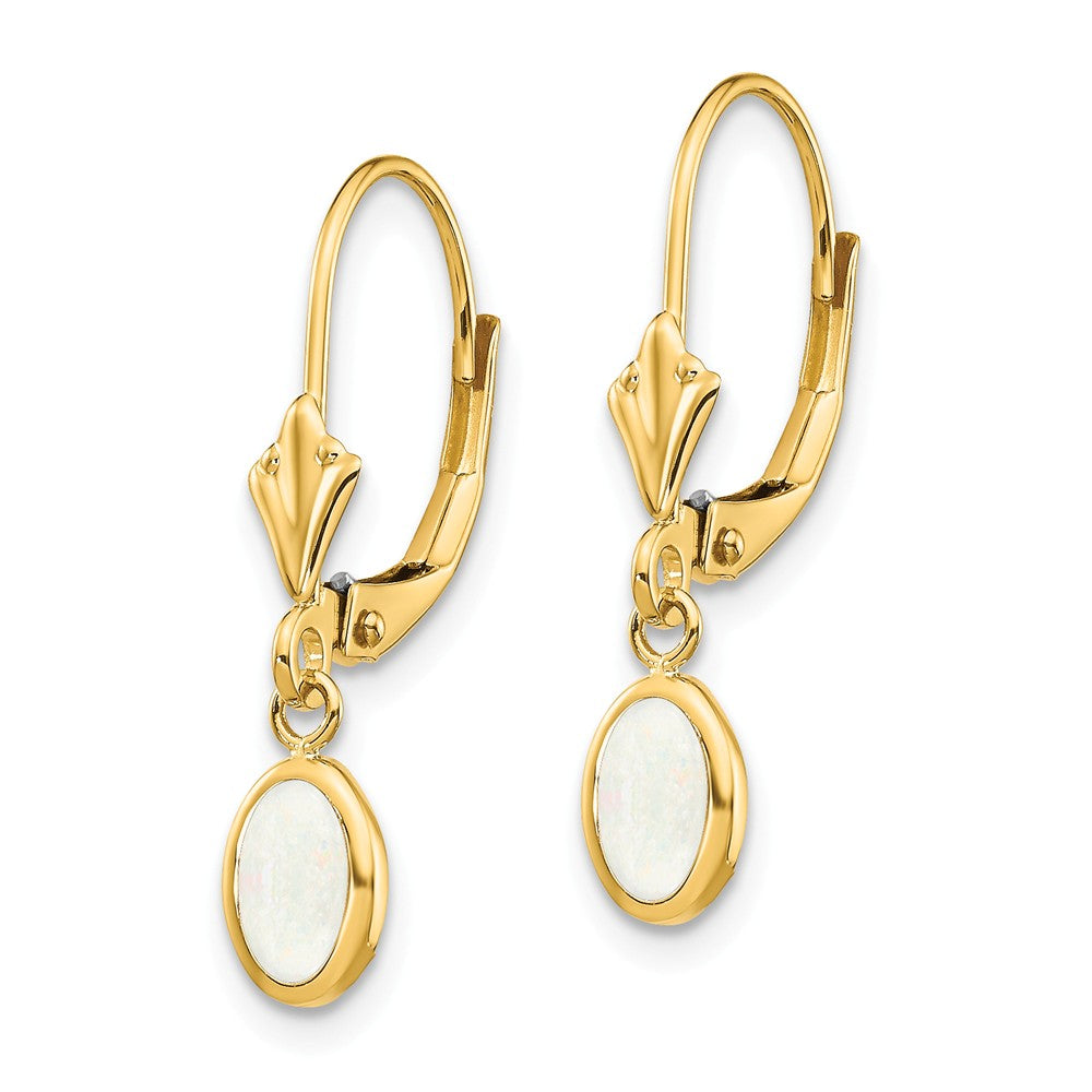 14K 6x4 Oval Bezel October/Opal Leverback Earrings Secondary image