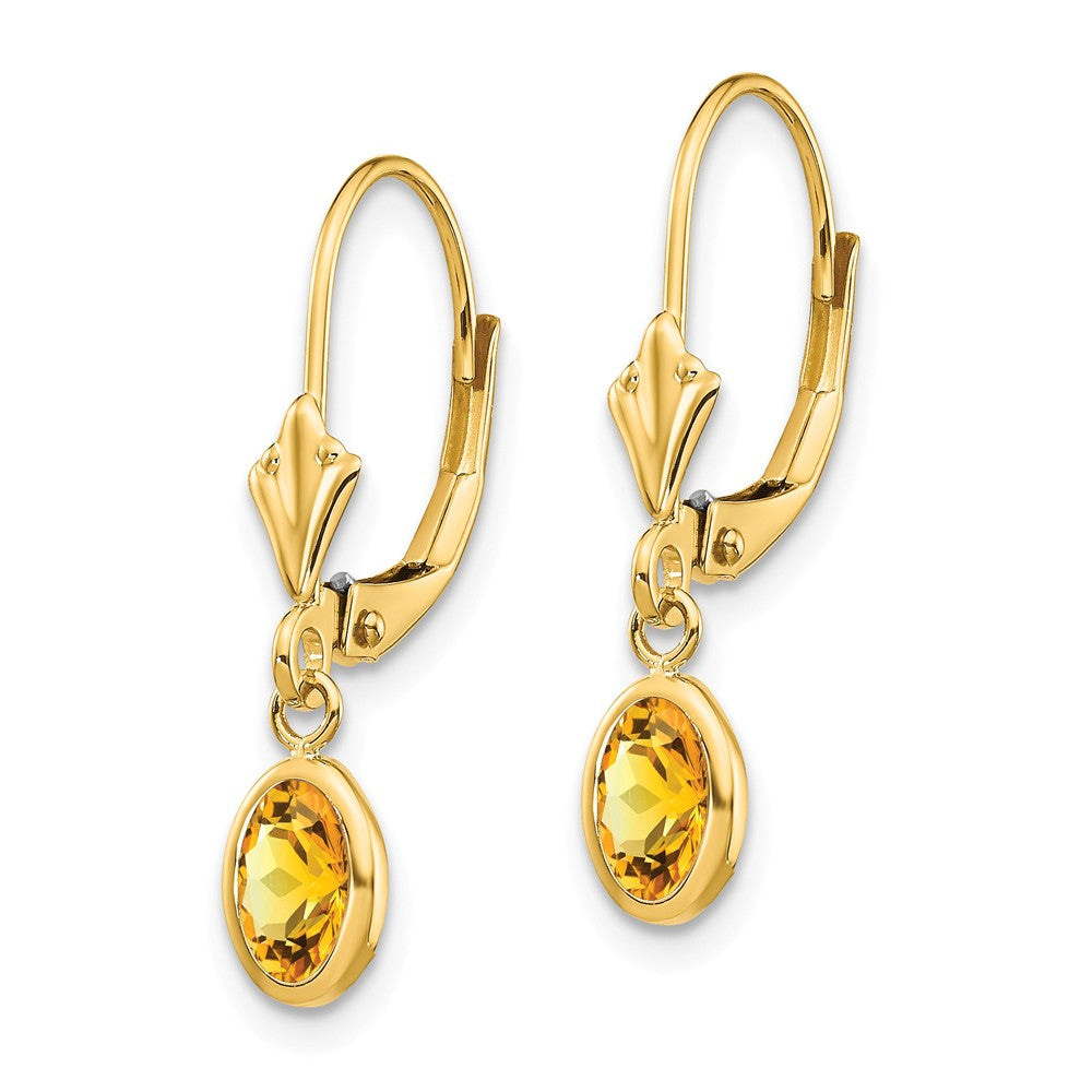 14K 6x4 Oval Bezel November/Citrine Leverback Earrings