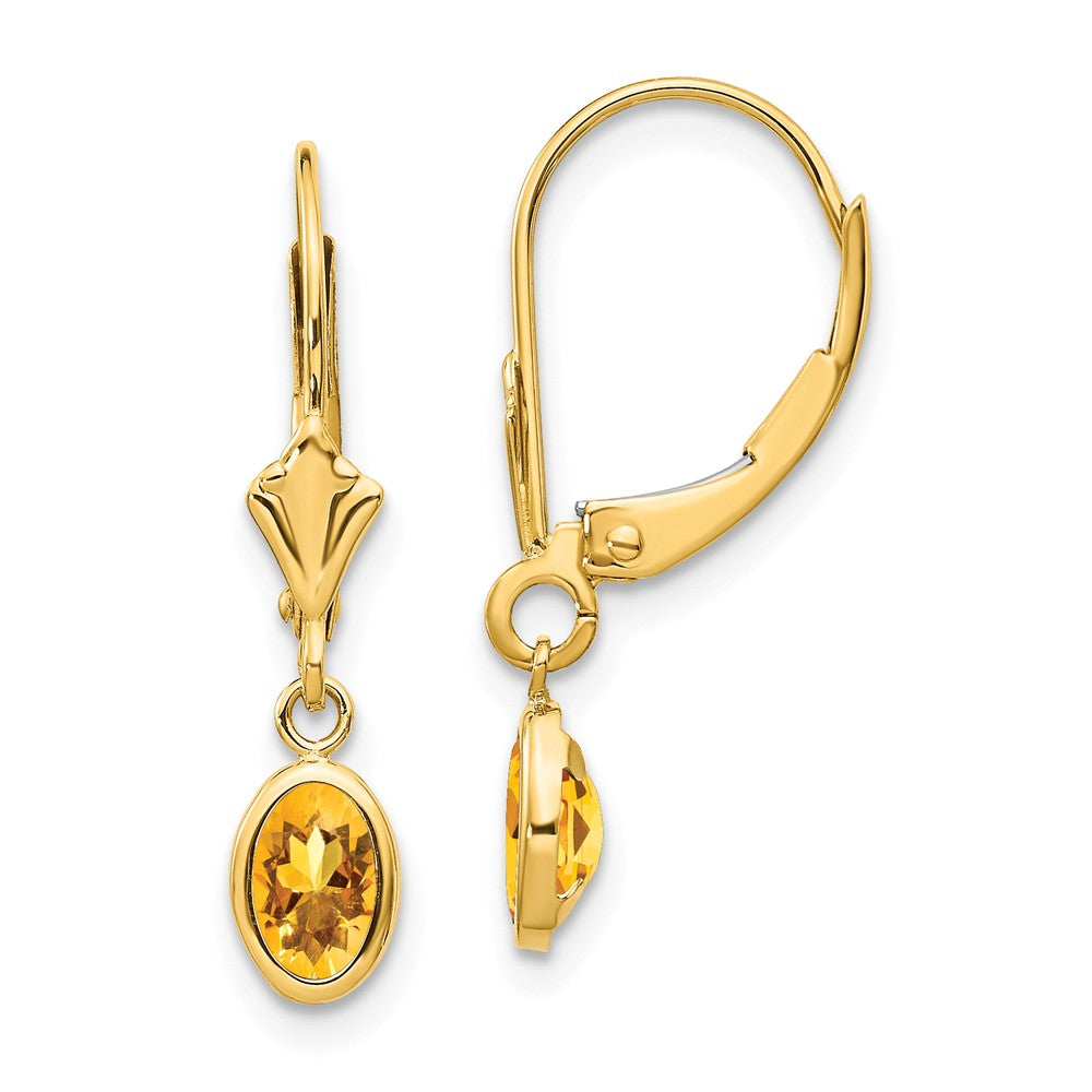 14K 6x4 Oval Bezel November/Citrine Leverback Earrings Main image