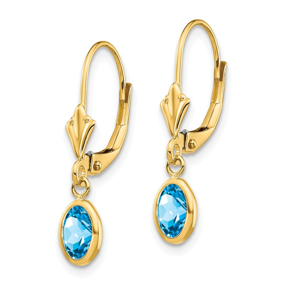 14K 6x4 Oval Bezel December/Blue Topaz Leverback Earrings Secondary image