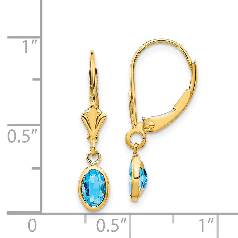 14k 6x4 Oval Bezel December/Blue Topaz Leverback Earrings