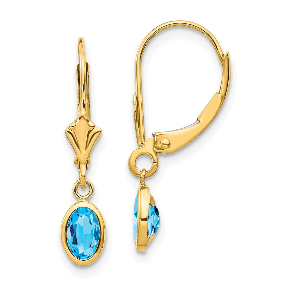 14K 6x4 Oval Bezel December/Blue Topaz Leverback Earrings Main image