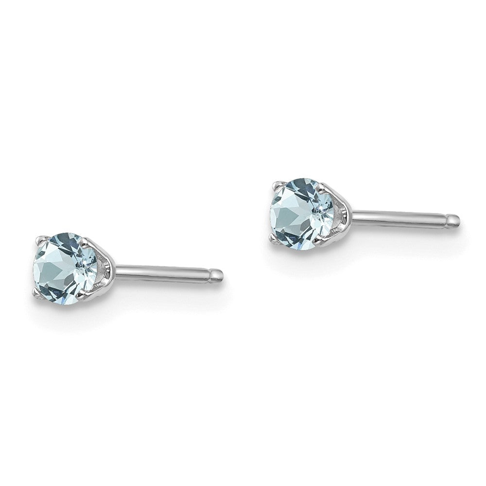 14K White Gold 3mm Aquamarine Stud Earrings Secondary image