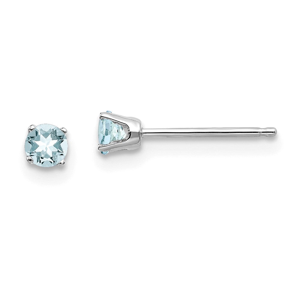 14K White Gold 3mm Aquamarine Stud Earrings