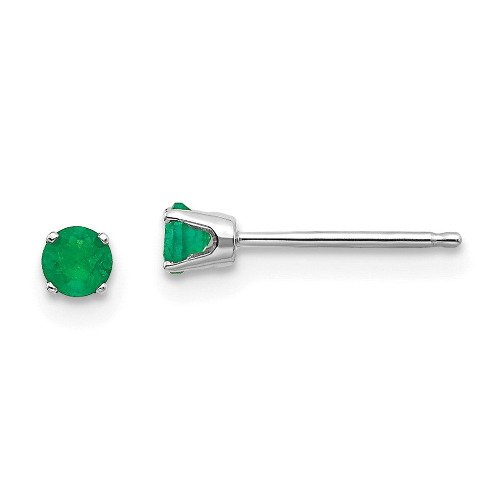 14K White Gold 3mm Emerald Stud Earrings Main image