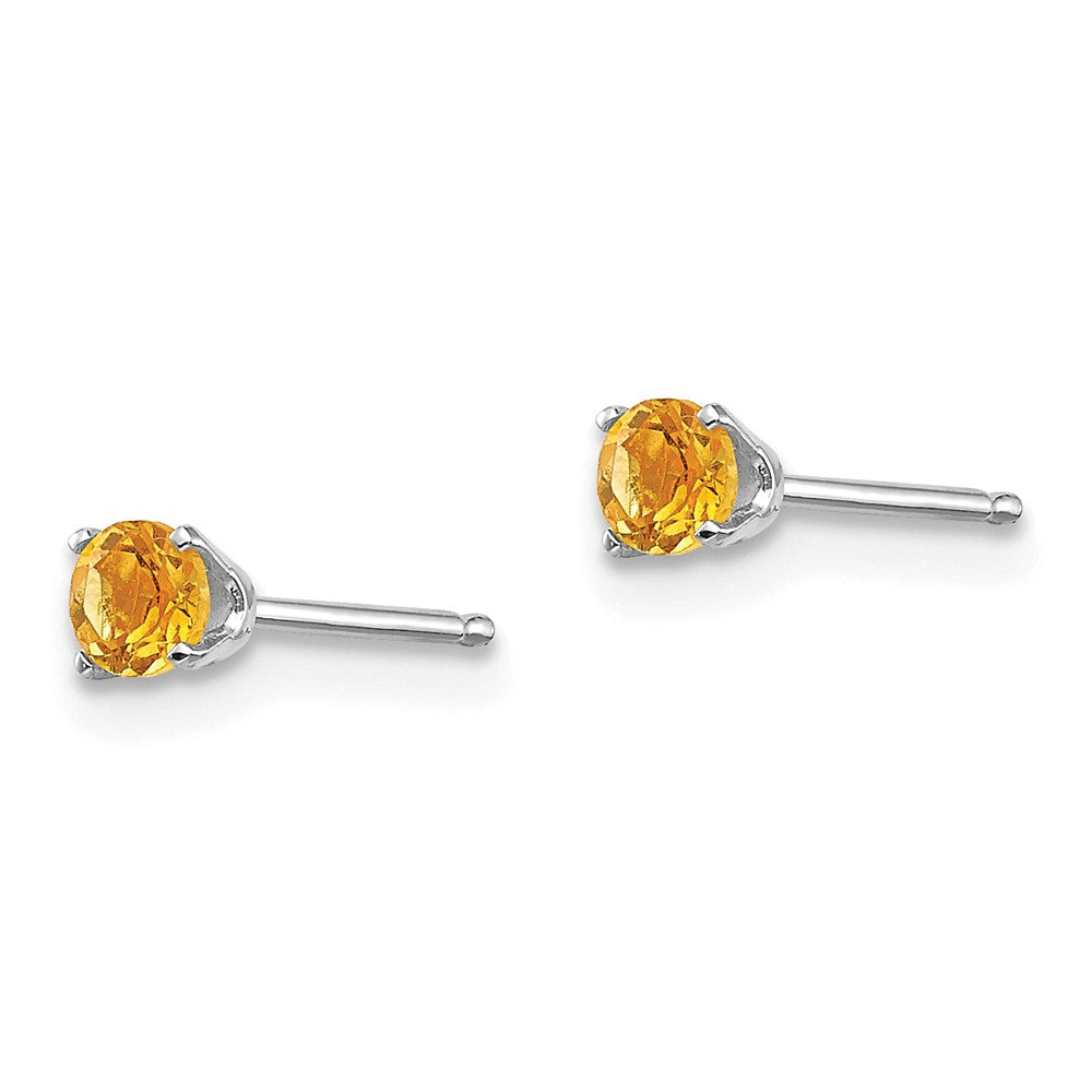 14K White Gold 3mm Citrine Stud Earrings Secondary image
