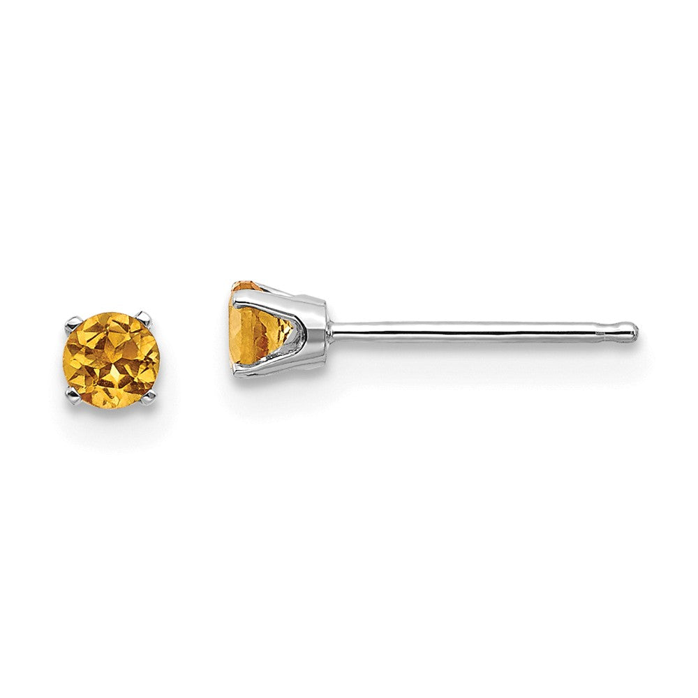 14K White Gold 3mm Citrine Stud Earrings Main image