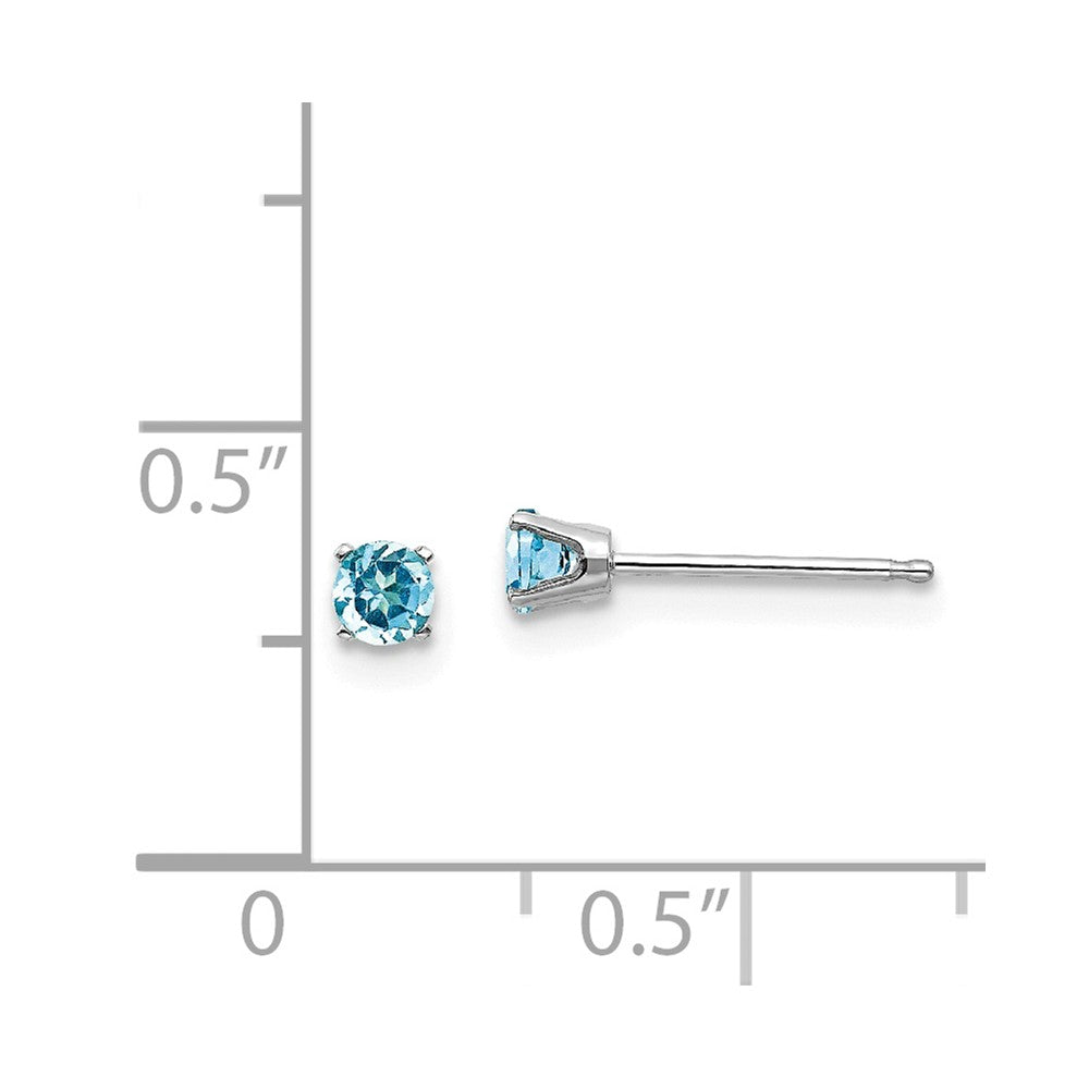 14k White Gold 3mm Blue Topaz Stud Earrings