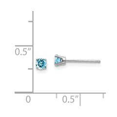 14k White Gold 3mm Blue Topaz Stud Earrings